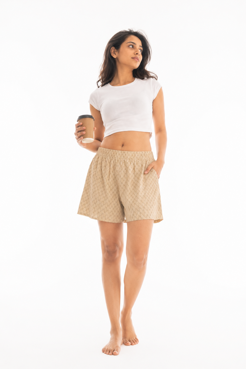 Women’s Cotton Beige Jaal Printed Boxer Shorts