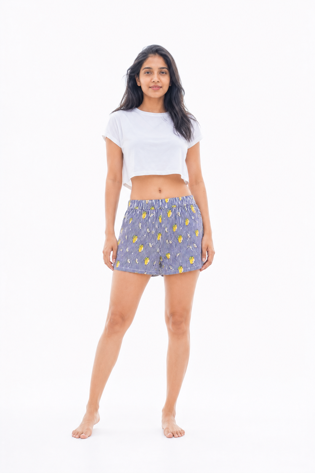 Women’s Cotton Lemon Stripe Printed Boxer Shorts