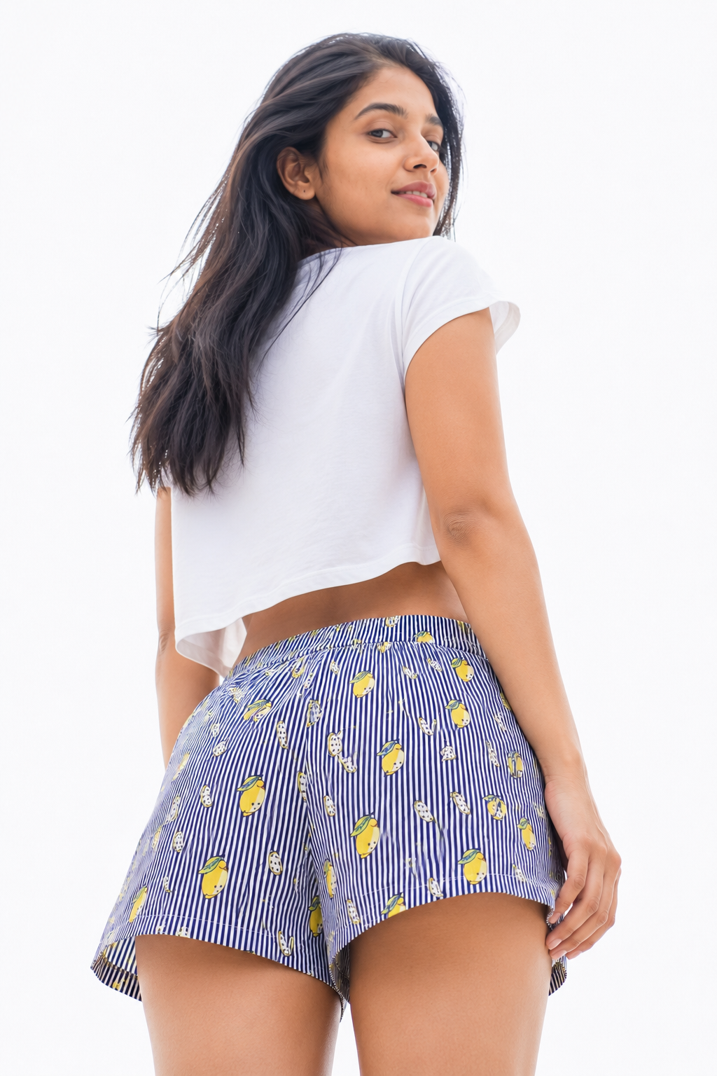 Women’s Cotton Lemon Stripe Printed Boxer Shorts