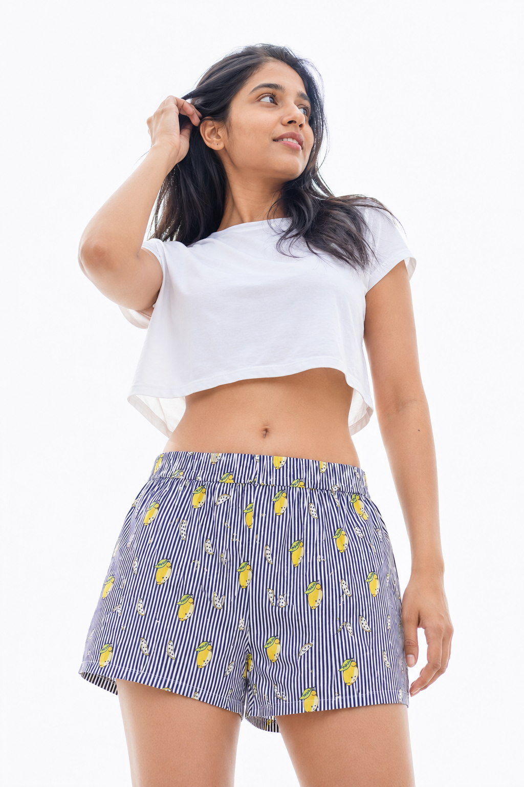 Women’s Cotton Lemon Stripe Printed Boxer Shorts