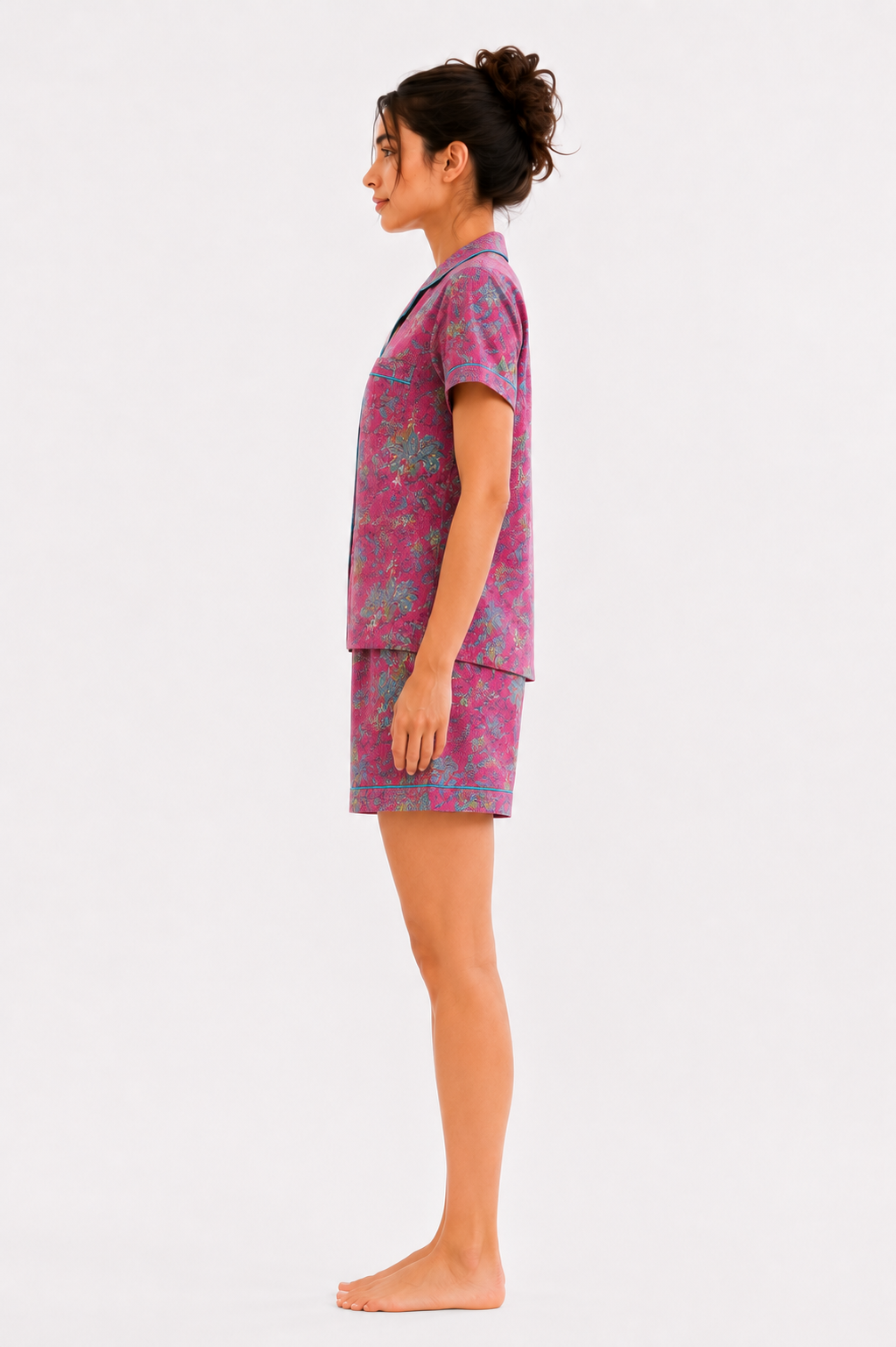Women’s Cotton Pink Floral Printed with Stitched Stipes Co-ord Set