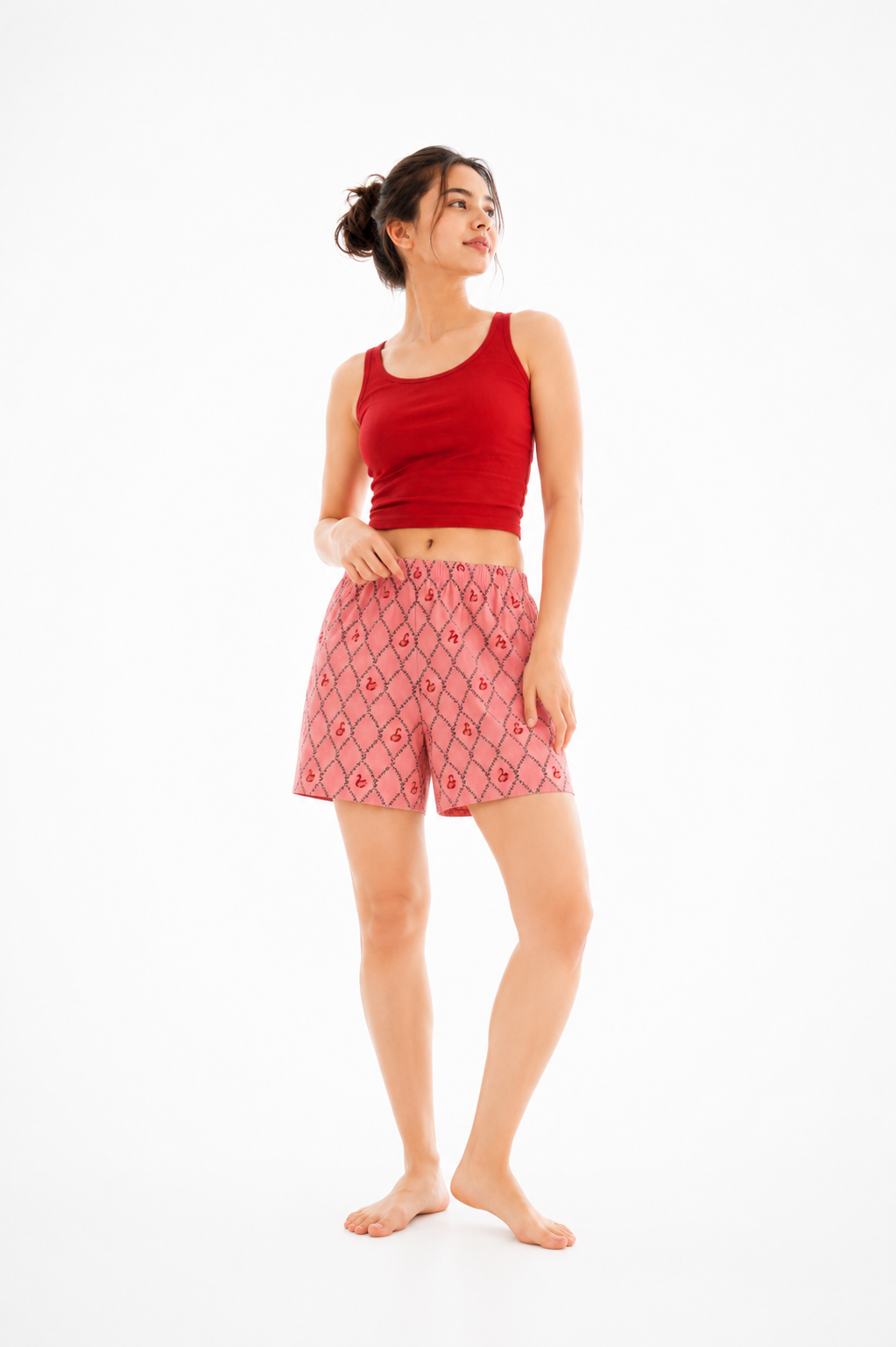 Women’s Cotton Pink Swan Jharokha Printed Boxer Shorts