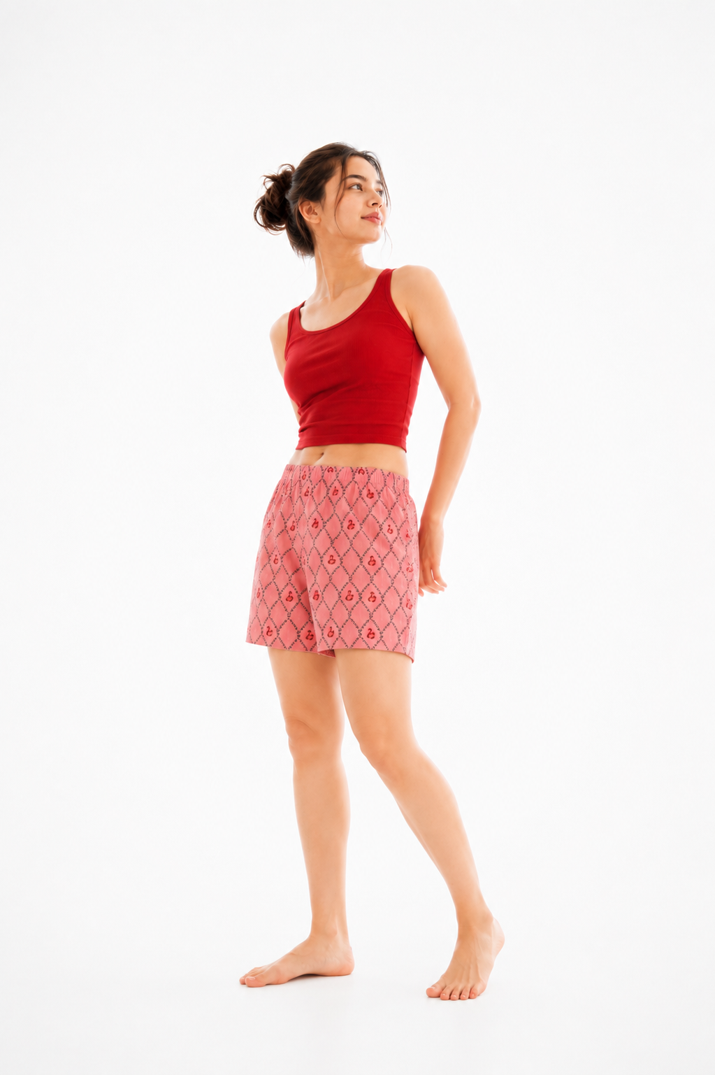 Women’s Cotton Pink Swan Jharokha Printed Boxer Shorts