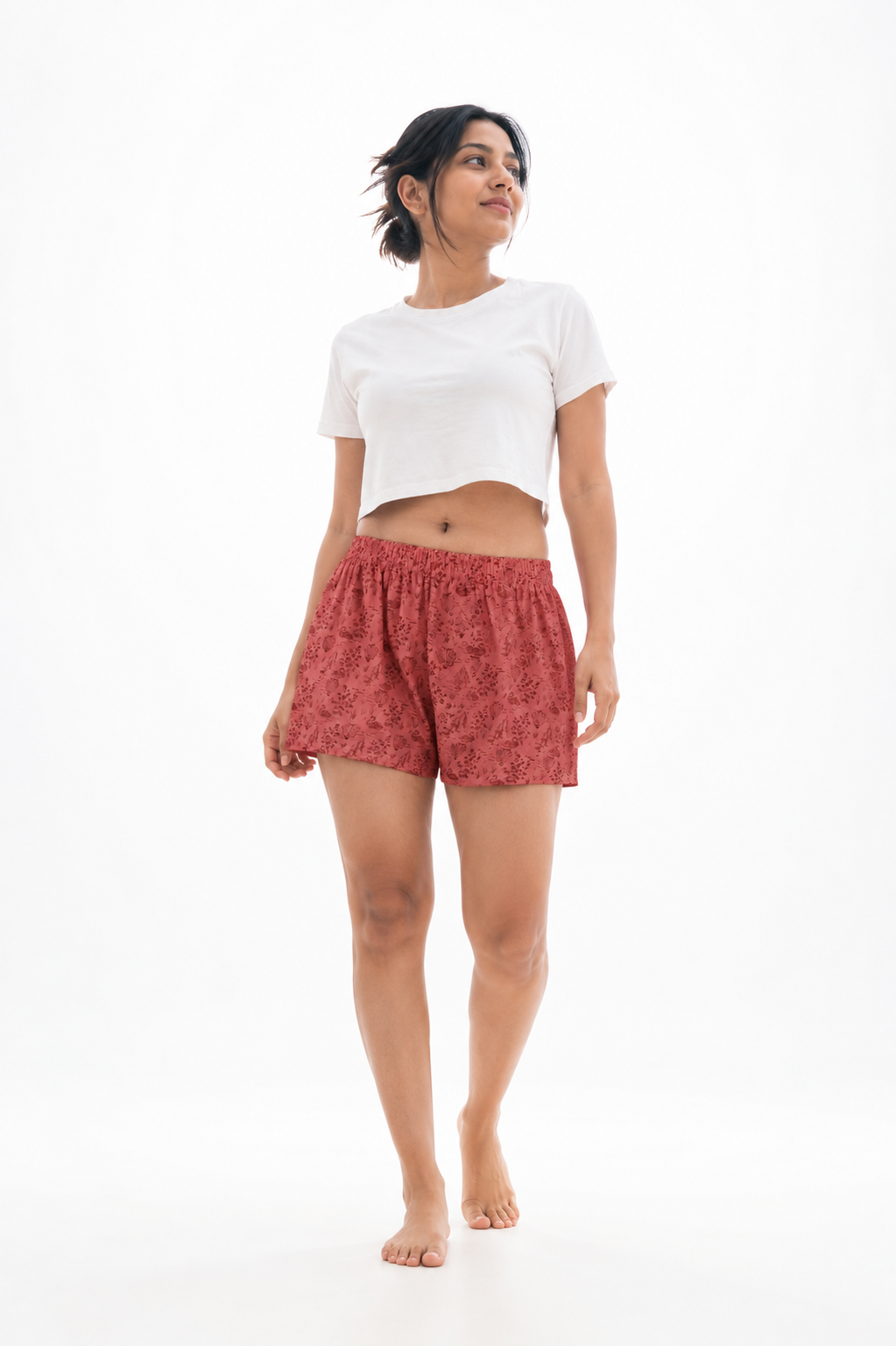 Women’s Cotton Rust Floral Printed Boxer Shorts