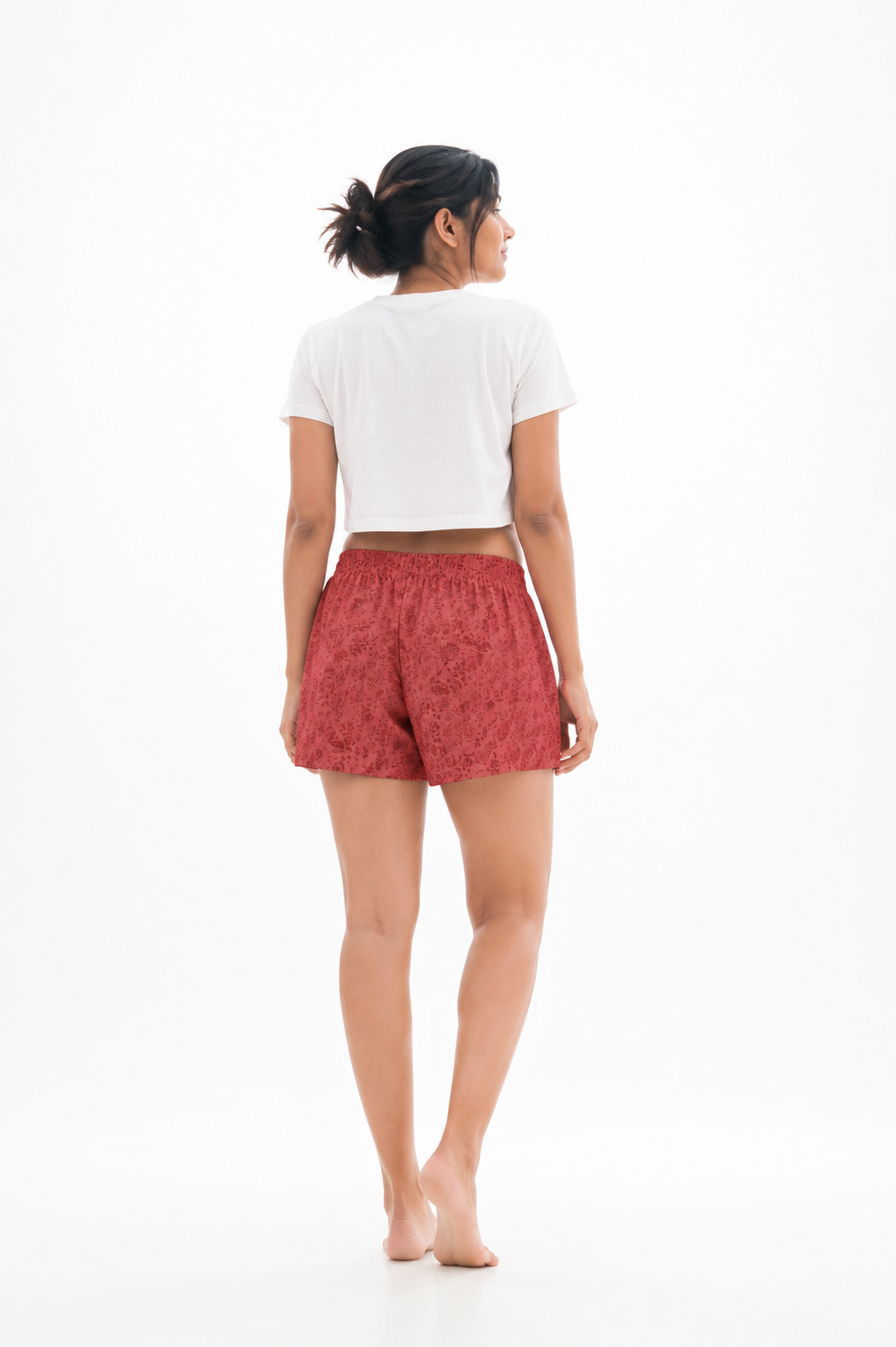 Women’s Cotton Rust Floral Printed Boxer Shorts