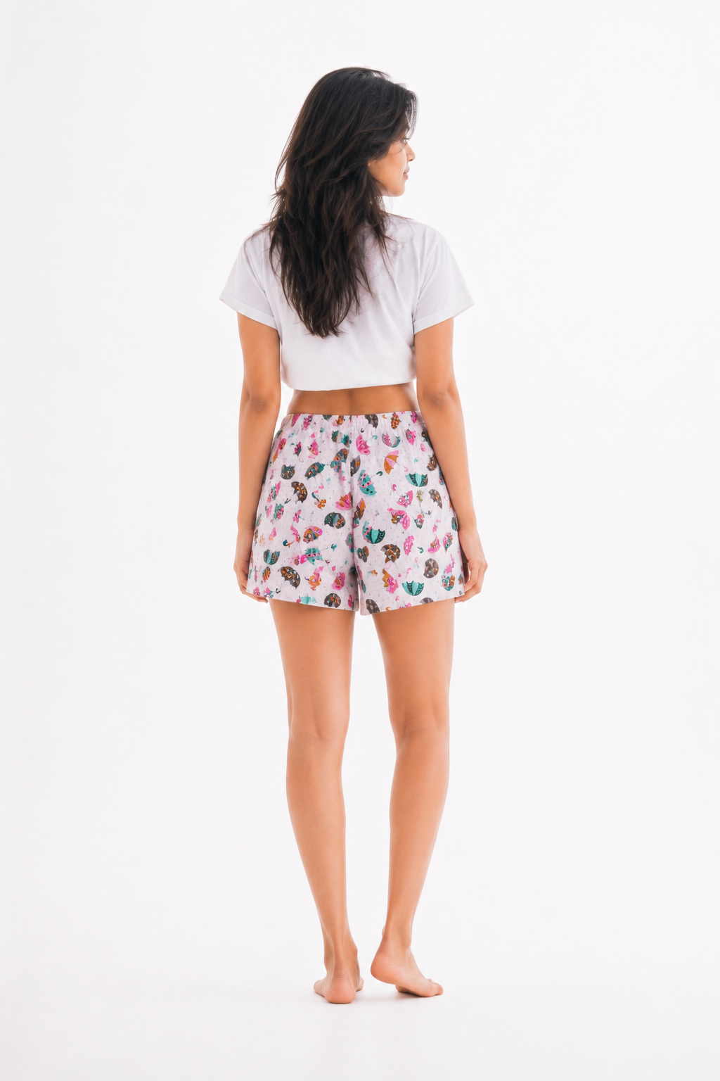 Women’s Cotton White Spring Printed Boxer Shorts