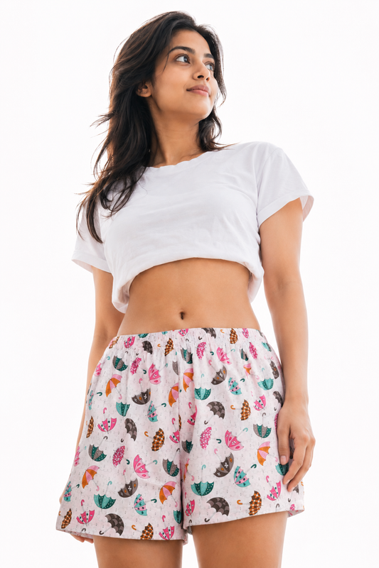 Women’s Cotton White Spring Printed Boxer Shorts