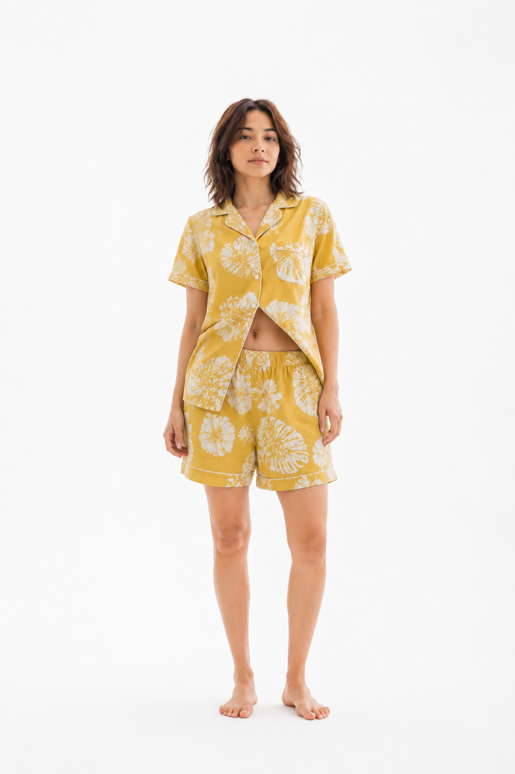 Women’s Cotton Yellow Floral Printed Co-ord Set