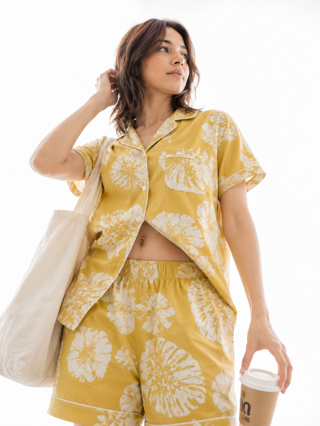 Women’s Cotton Yellow Floral Printed Co-ord Set