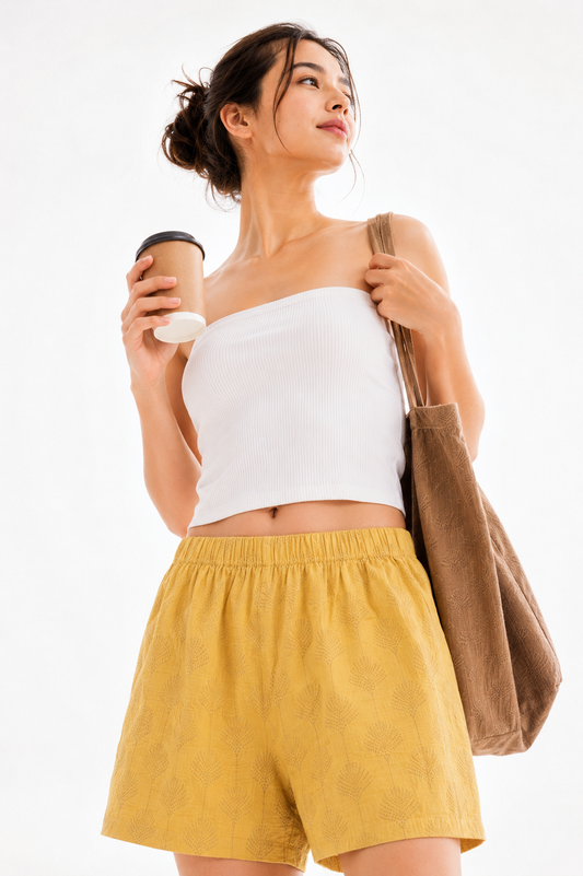 Women’s Cotton Yellow Motif Printed Boxer Shorts